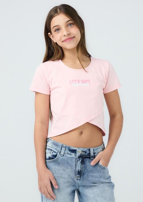Camiseta rosa pastel frente cruzado para niñas