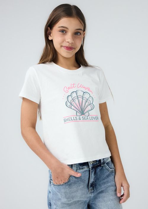Camiseta marfil estampada para niñas