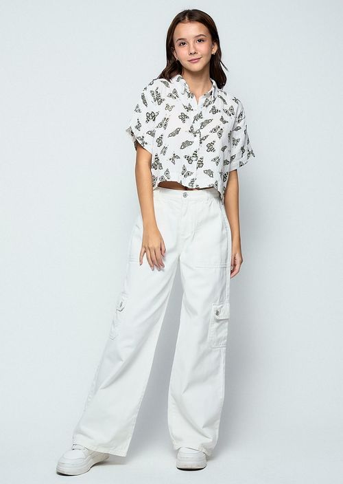 Pantalón cargo marfil tiro alto para jóvenes