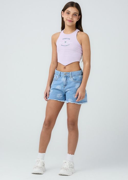 Short lavado claro tiro alto para niñas