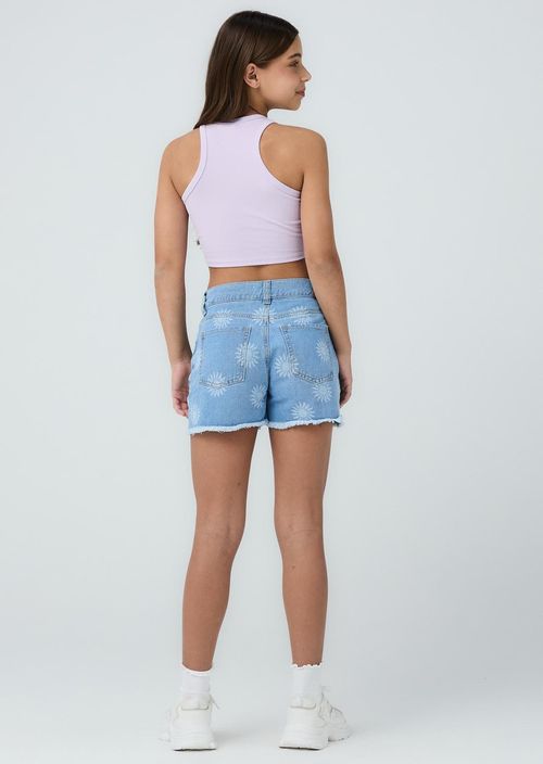 Short lavado claro tiro alto para niñas
