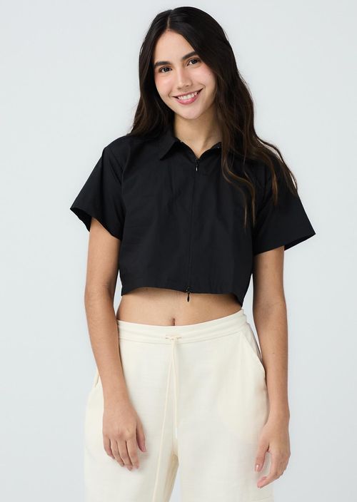 Blusa negra con cierre en frente para adolescentes