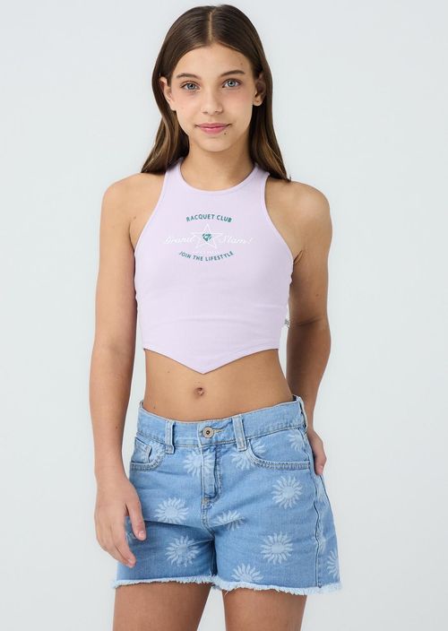 Camiseta lila claro con ruedo en punta para niñas