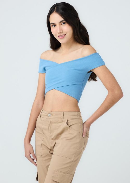 Camiseta azul hortensia con escote para jóvenes