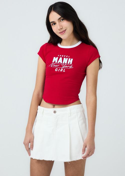 Camiseta roja con cuello en contraste para jóvenes
