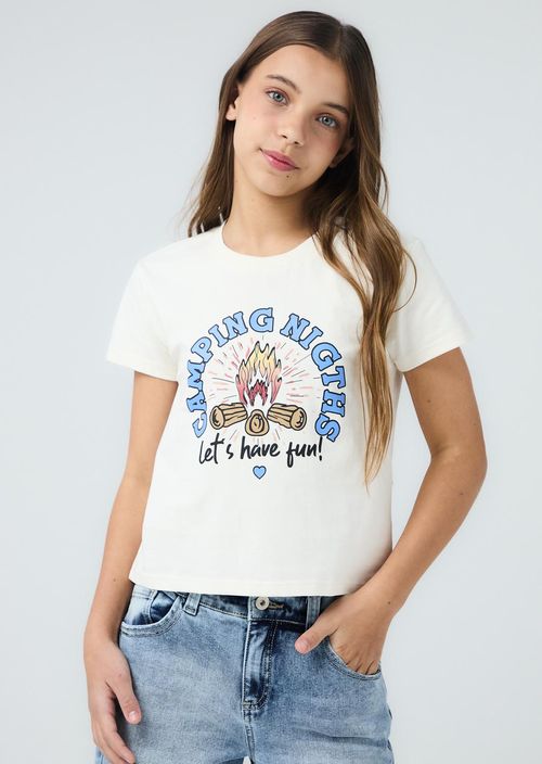 Camiseta marfil estampada para niñas