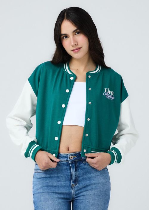 Chaqueta verde botella con rectilíneo para adolescentes