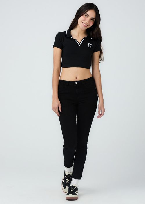Jean crazy negro tiro alto para adolescentes