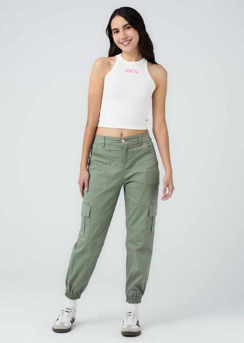 Jogger verde militar tiro alto y fondo entero para jóvenes