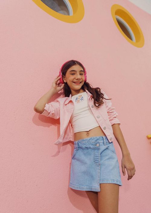 Falda short medio en denim para niñas