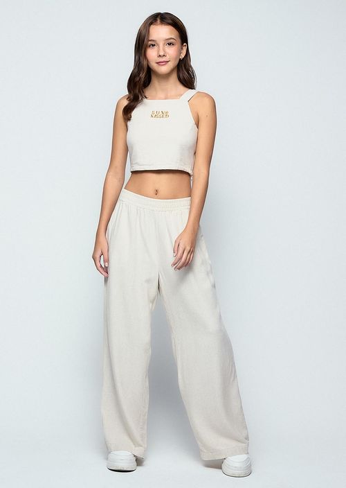Pantalón arena con pretina recogida para jóvenes