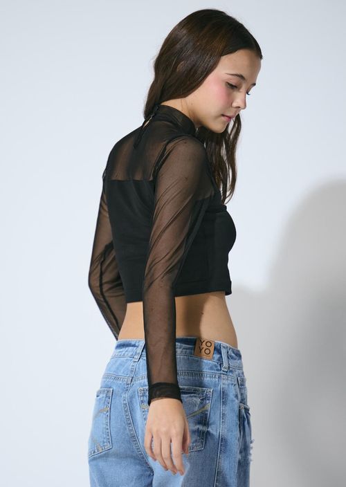 Camiseta negra en malla para adolescentes