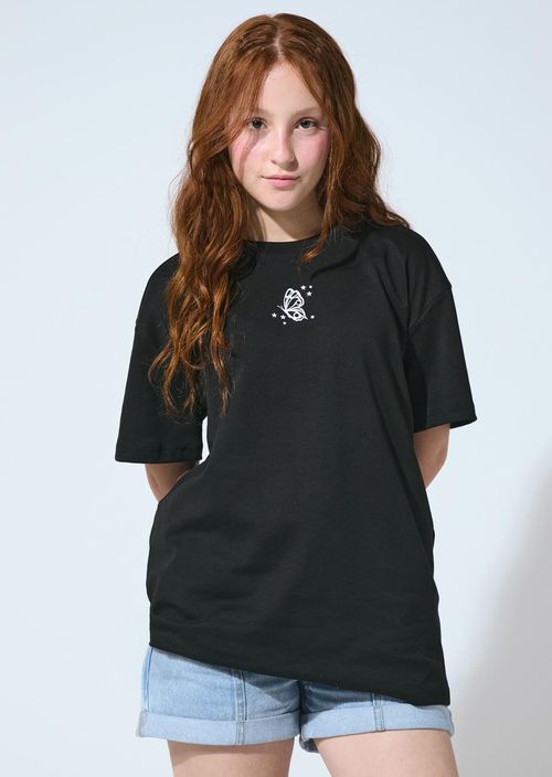 Camiseta oversize negra estampada para jóvenes