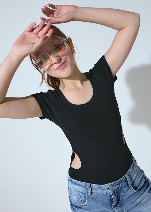 Body negro con abertura para adolescentes